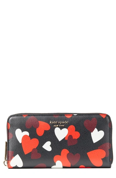 Shop Kate Spade Spencer Celebration Hearts Saffiano Leather Zip Wallet In Black Multi
