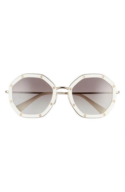 Shop Valentino Rock Stud Glam 55mm Sunglasses In Ivory/ Grey Gradient