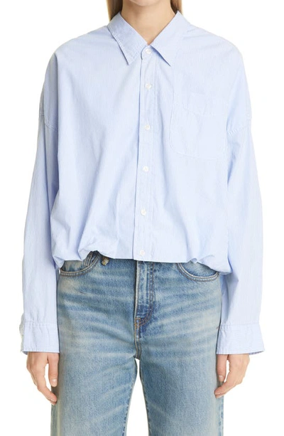 Shop R13 Gathered Hem Stripe Oxford Shirt In Light Blue Pinstripe