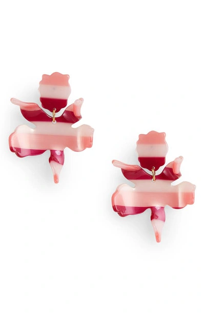 Shop Lele Sadoughi Small Lily Drop Earrings In Burgundy Stripe