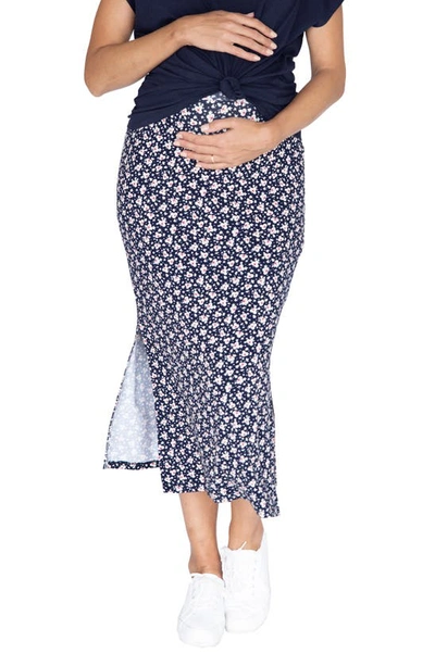 Shop Angel Maternity Side Slit Maternity Midi Skirt In Navy