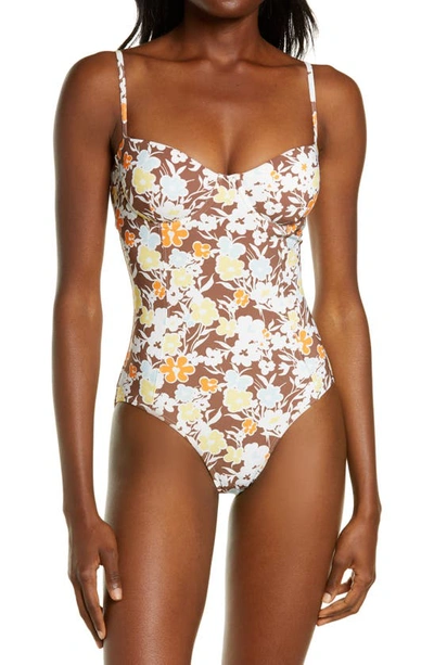 Shop Tory Burch Floral Print Underwire One-piece Swimsuit In Reverie