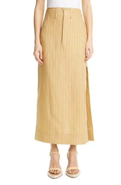 Shop Jacquemus La Jupe Terraio Belted Stripe Skirt In Yellow/ Brown Stripe