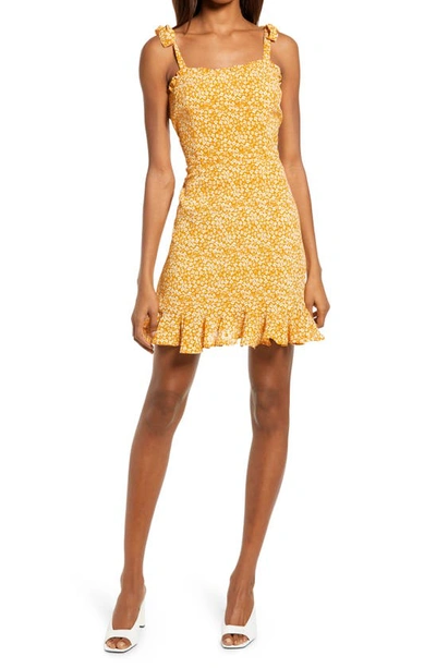 Shop Bardot Floral Ditsy Ruffle Hem Minidress In Mustard Ditsy