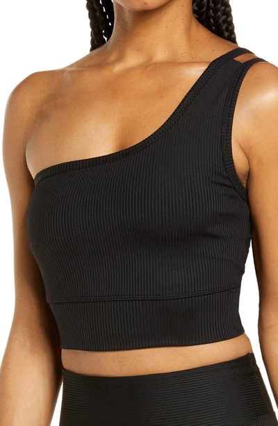 Shop Year Of Ours 54 Rib One-shoulder Sports Bra In Black