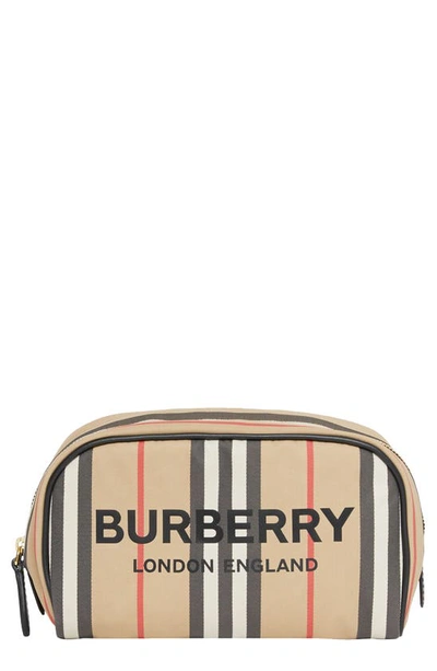 Shop Burberry Small Icon Stripe Logo Cosmetics Case In Archive Beige