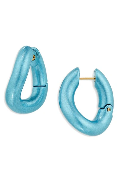 Shop Balenciaga Hoop Earrings In Turquoise/ Gold