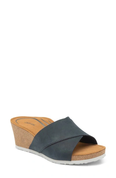 Shop Aetrex Cora Wedge Slide Sandal In Navy Nubuck Leather