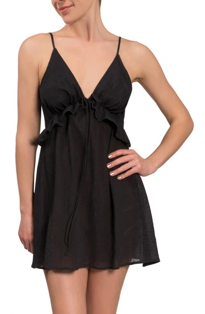 Shop Everyday Ritual Isabelle Tie-front Cotton Chemise In Black