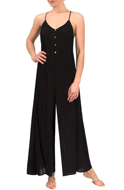 Shop Everyday Ritual Kaitlyn Wide Leg Sleep Jumpsuit In Black