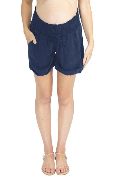 Shop Angel Maternity Smocked Waist Tencel® Maternity Shorts In Navy