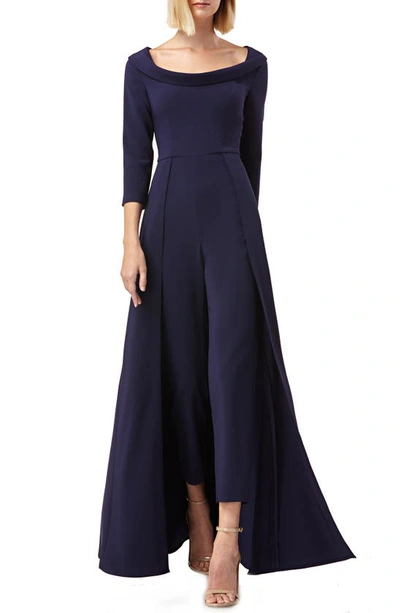 Shop Kay Unger Crepe Maxi Romper In Navy