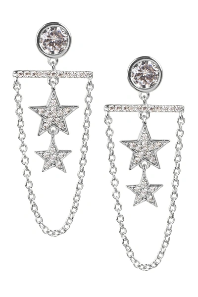 Shop Cz By Kenneth Jay Lane Pave Cz Star & Chain Drop Earrings In Clear-silver