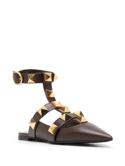 Shop Valentino Rockstud-detail Pointed-toe Pumps In Brown