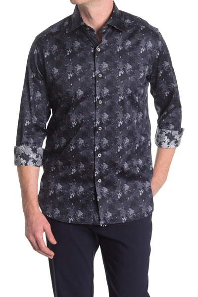 Shop Boconi Abstract Print Long Sleeve Tailored Fit Shirt In Black