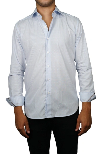 Shop Boconi Stripe Print Long Sleeve Tailored Fit Shirt In Lt Blue