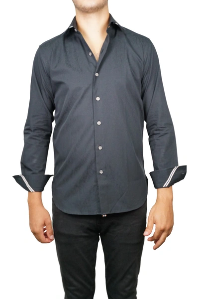 Shop Boconi Tailored Fit Stretch Jacquard Button-up Shirt In Black