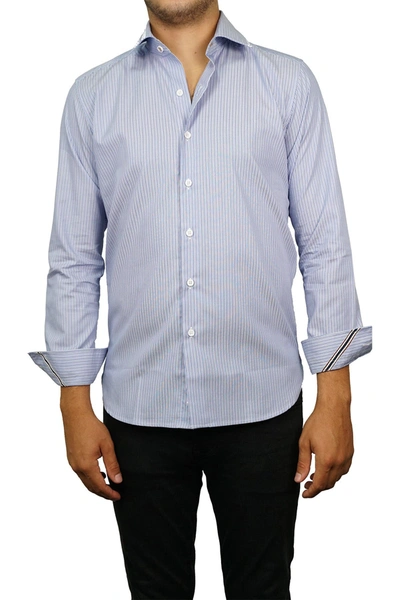 Shop Boconi Zanella Tailored Fit Pinstripe Button-up Shirt In Blue