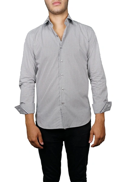 Shop Boconi Jacquard Print Long Sleeve Tailored Fit Shirt In Grey