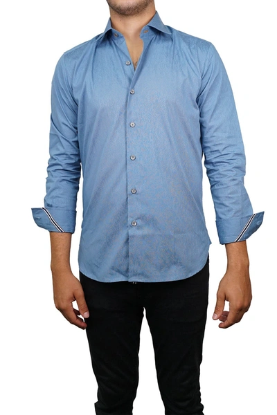 Shop Boconi Milano Tailored Fit Jacquard Button-up Shirt In Blue