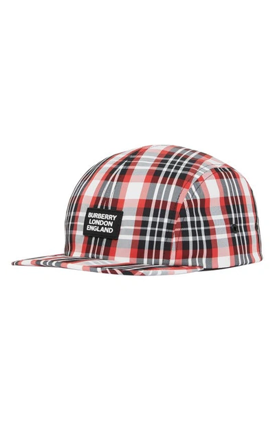 Shop Burberry Camp Logo Applique Tartan Baseball Cap In Red/ White