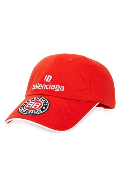 Shop Balenciaga Soccer Logo Baseball Cap In Red