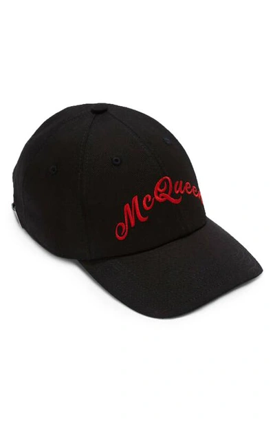 Shop Alexander Mcqueen Embroidered Baseball Cap In Black/ Red