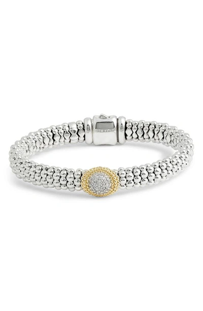 Shop Lagos Diamond And Caviar Oval Station Bracelet In Silver/ Diamond