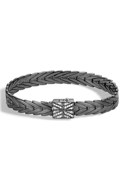 Shop John Hardy Modern Chain Diamond Pave Bracelet In D.09 Black Rhodium Ss