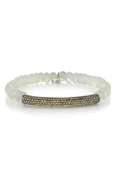 Shop Sheryl Lowe Pavé Diamond Bar Beaded Bracelet In Moonstone/ Diamond