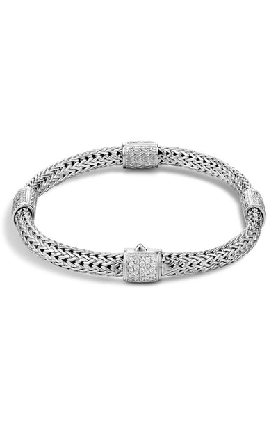Shop John Hardy 4-station Bracelet With Diamond Pavé In Silver/ Diamond