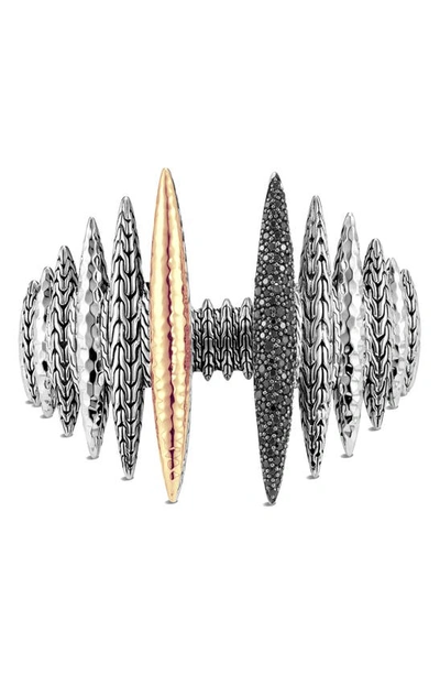 Shop John Hardy Classic Chain Hammered Spear Two-tone Flex Cuff In Silver/ Gold