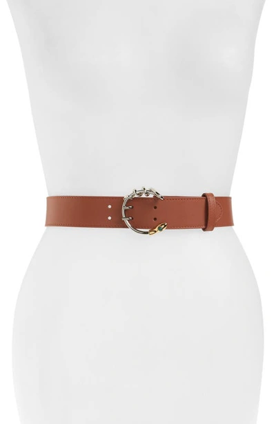 Shop Chloé Callie C Buckle Leather Belt In Sunset Brown