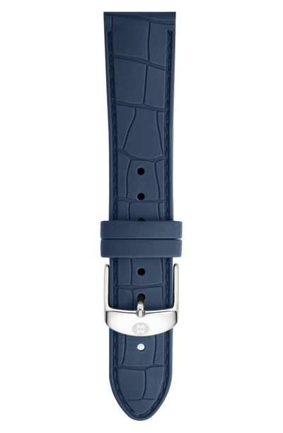 Shop Michele 16mm Croc Embossed Silicone Strap In Navy