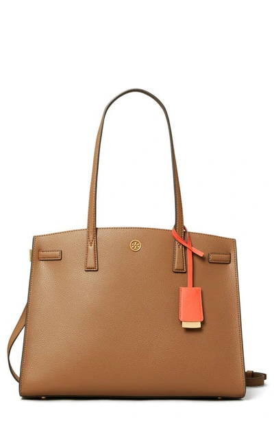 Shop Tory Burch Walker Leather Satchel In Moose