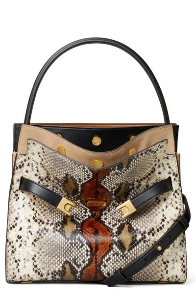Shop Tory Burch Small Lee Radziwill Snake Embossed Leather Double Bag In Aspen Multi
