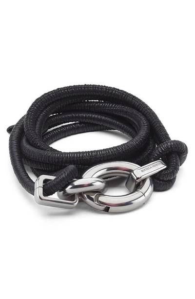 Shop Bottega Veneta Leather Cord Belt In Black/ Silver