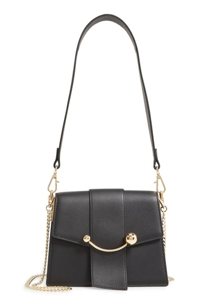 Shop Strathberry Box Crescent Leather Shoulder Bag In Black