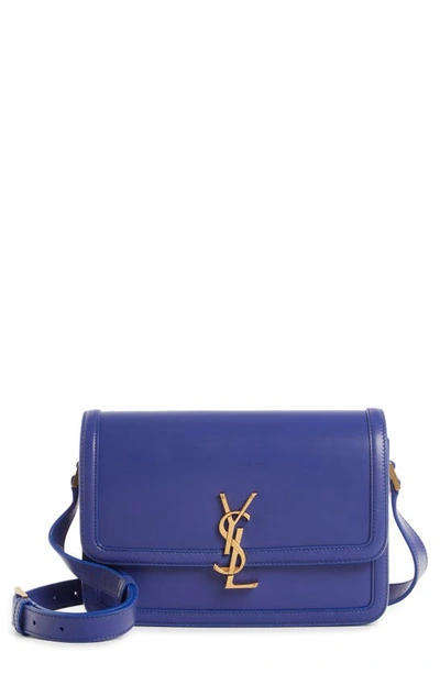 Shop Saint Laurent Medium Solferino Leather Shoulder Bag In Saphir Bleu