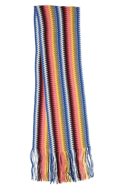 Shop Missoni Pattern Stripe Fringe Wool Scarf In Multi Rose/ Blue