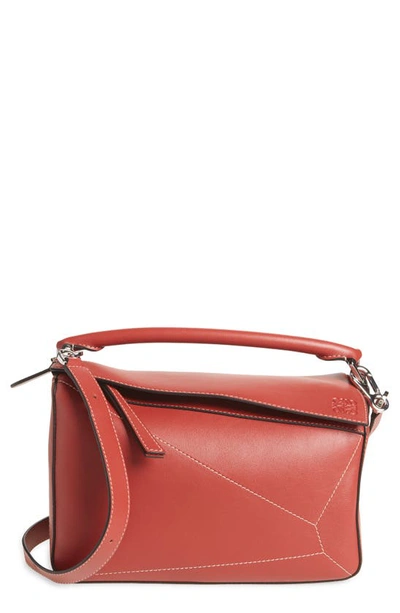 Shop Loewe Puzzle Soft Leather Bag In Burnt Red