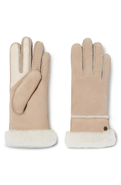 Shop Ugg Seamed Touchscreen Compatible Genuine Shearling Lined Gloves In Sand