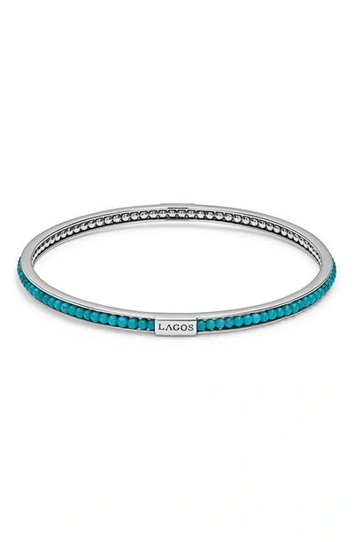 Shop Lagos Caviar Icon Beaded Bangle Bracelet In Silver