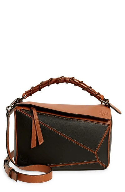Shop Loewe Small Puzzle Craft Leather Shoulder Bag In Black/tan