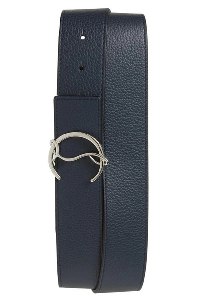 Shop Christian Louboutin Cl Buckle Leather Belt In Navy/black/silver