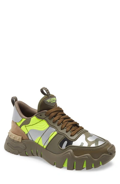 Shop Valentino Chunky Sneaker In Lime / Grey