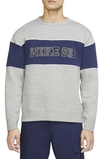 Shop Nike Colorblock Crewneck Sweatshirt In Dark Grey Heather/ Navy