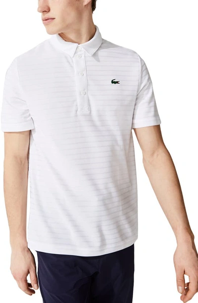 Shop Lacoste Jacquard Stripe Ultra Dry Perfomance Polo In White