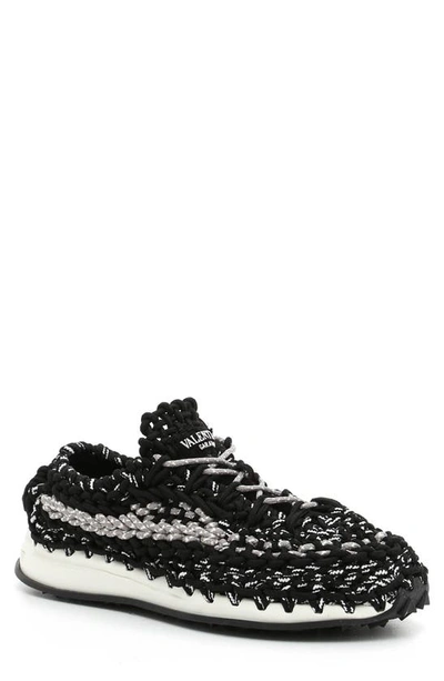 Shop Valentino Crochet Sneaker In Black/ White