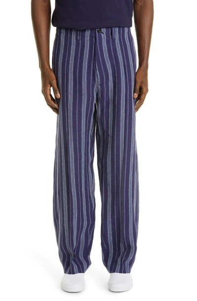 Shop Nicholas Daley '70s Stripe Linen Trousers In Navy Stripe